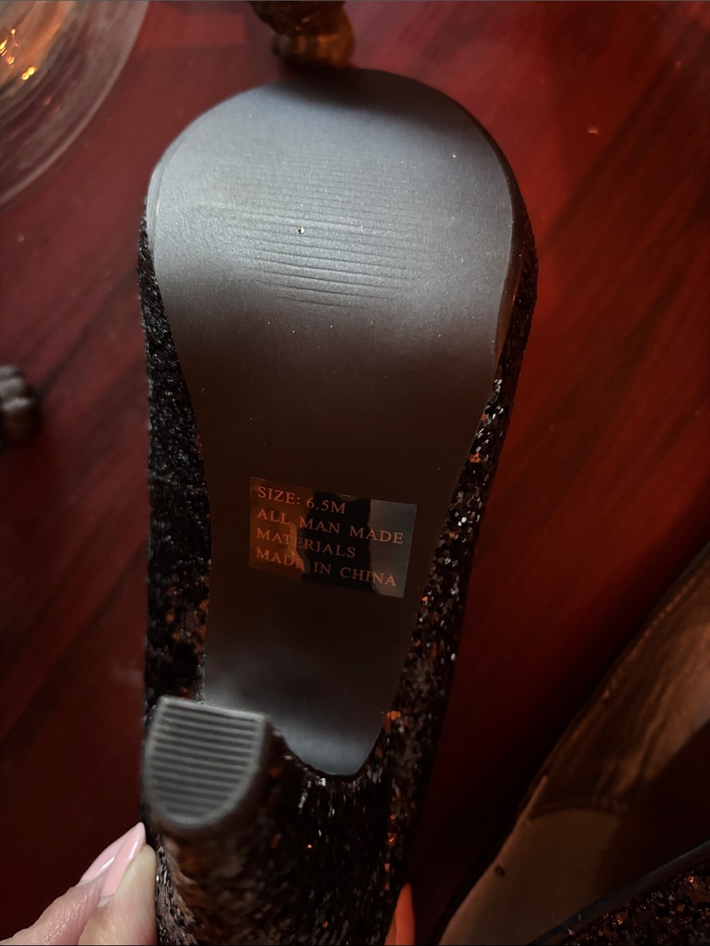 Qupid Black Glitter Platform High Heels - Picture 6 of 10